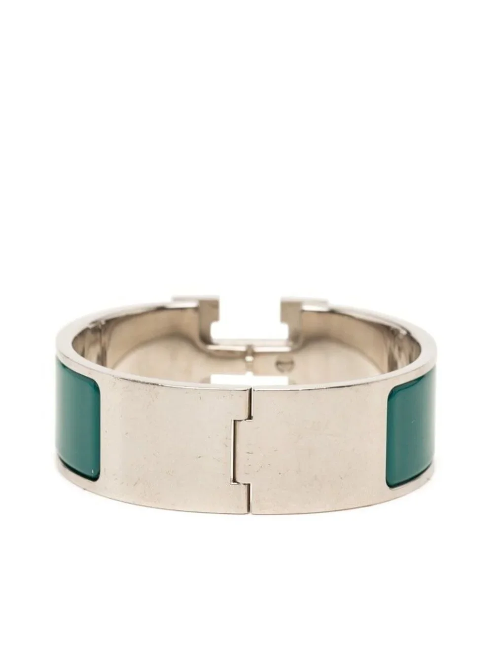 Hermes Clic Clac PM Bangle Silver Green Metal Enamel Bracelet